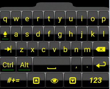 A keyboard with yellow letters

Description automatically generated